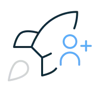 Ilustração de um membro de uma equipa com um sinal de mais e um símbolo de um foguetão no centro.