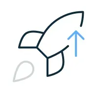 Ilustração de um foguetão com seta para cima.