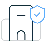 Ilustração de edifício com símbolo de segurança.