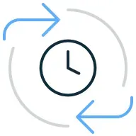Illustration of a clock with continuous cycle symbol.