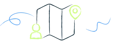 Ilustração de um mapa com um membro de uma equipa.