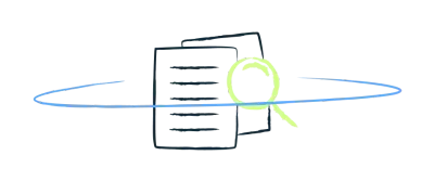 Ilustração de currículos com símbolo de lupa.