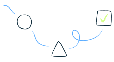 Illustration with a circle, a triangle and a square with a checkmark inside.