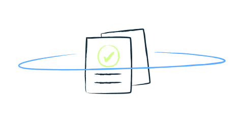 Illustration of two sheets of paper, where the one in the front has a checkmark